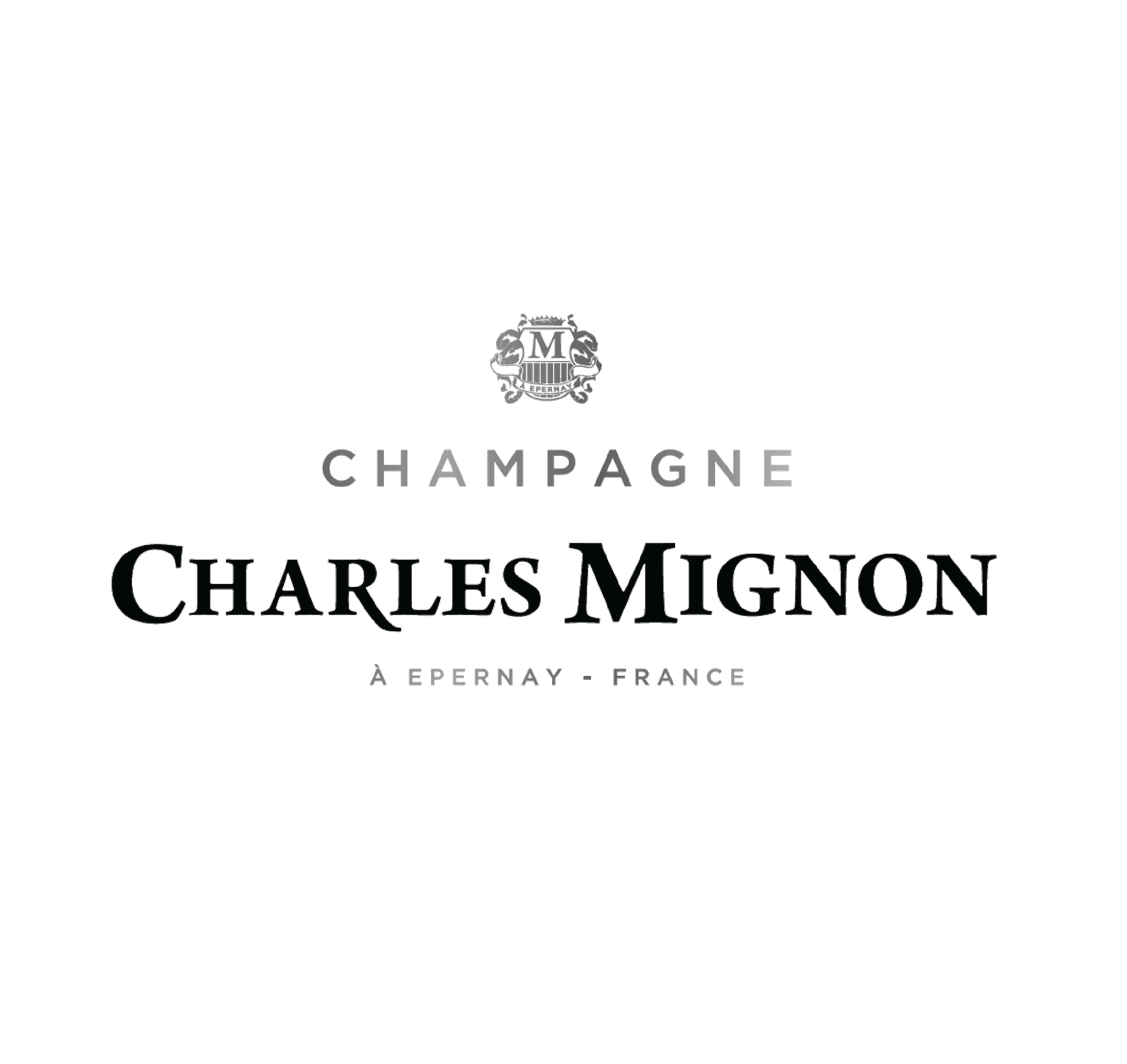 Black and white logo of Moët & Chandon Champagne featuring a crest with a crown, two lions, and a letter 'M' surrounded by ornate decoration, with the word 'CHAMPAGNE' below.