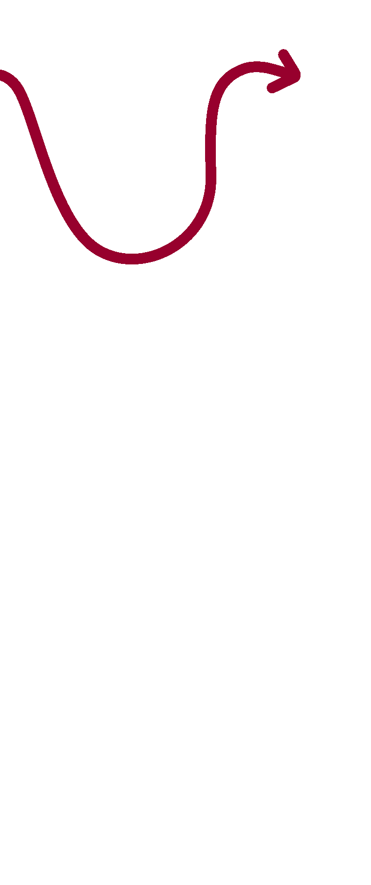 Circle with an arrow indicating a change from decreasing to increasing trend in a graph.
