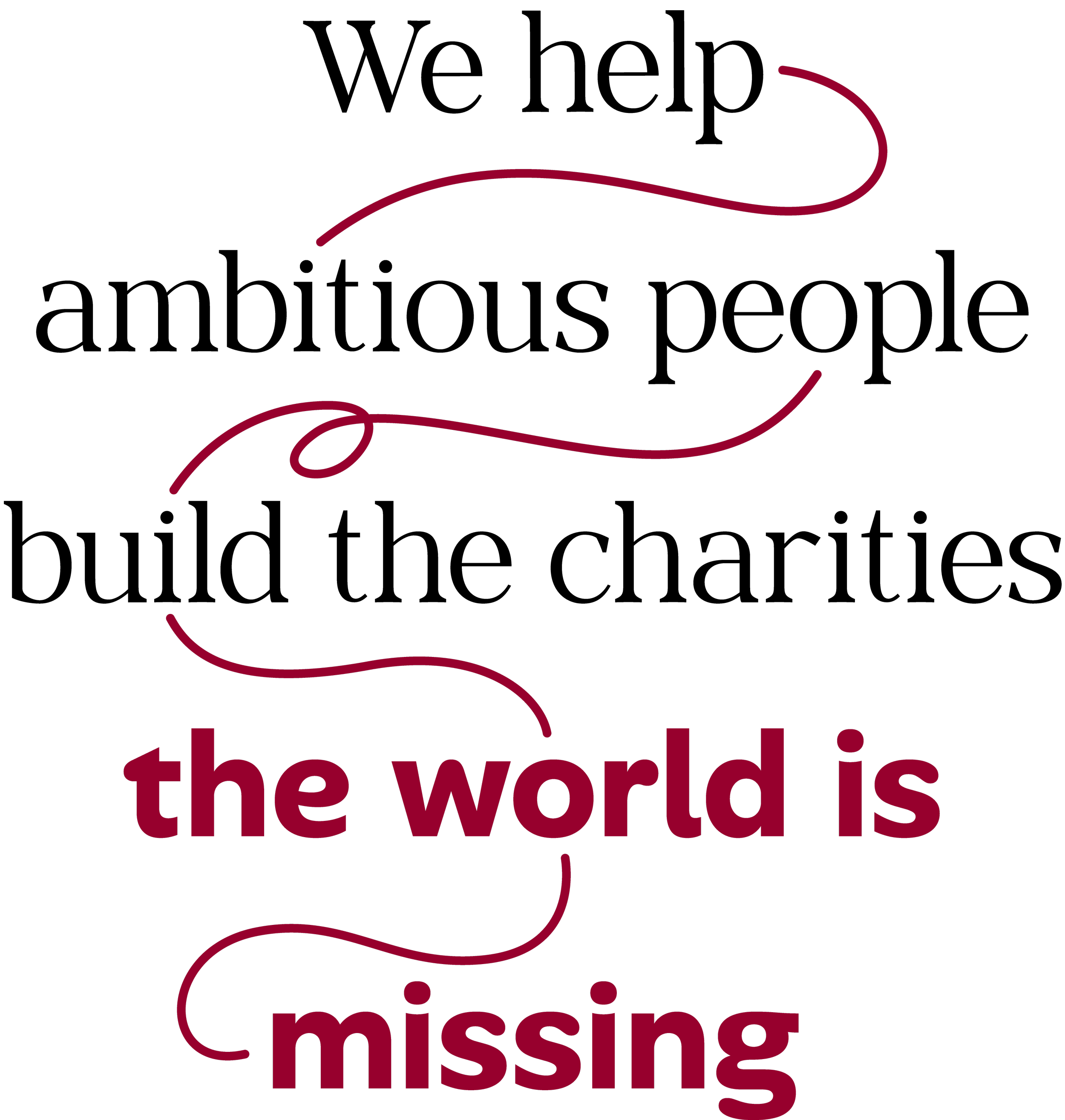 Text in red says, "We Don’t Know the World is Missing" intertwined with a red string connecting the words on a black background.