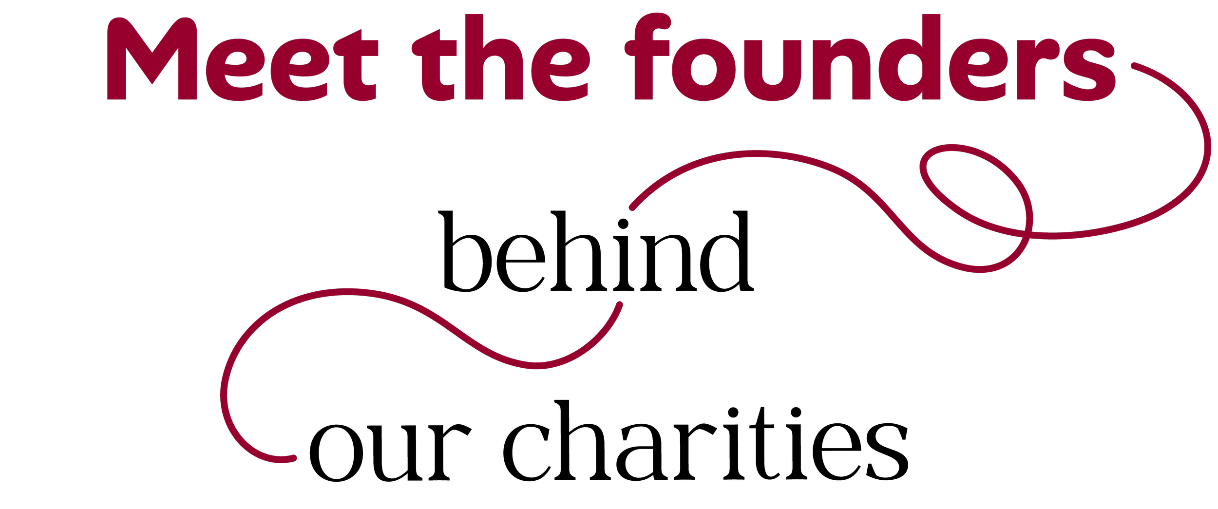 Text in maroon reads 'Meet the founders' on a black background with decorative maroon swirls.