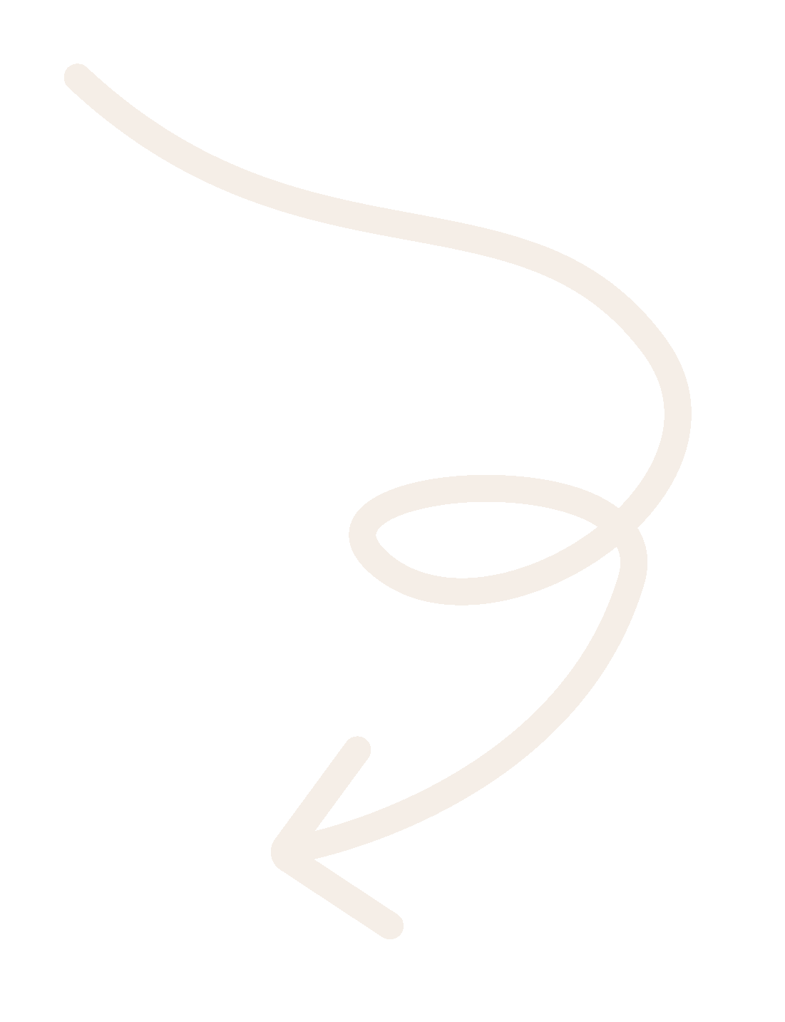 White arrow pointing down with a loop and curved line on a black background.