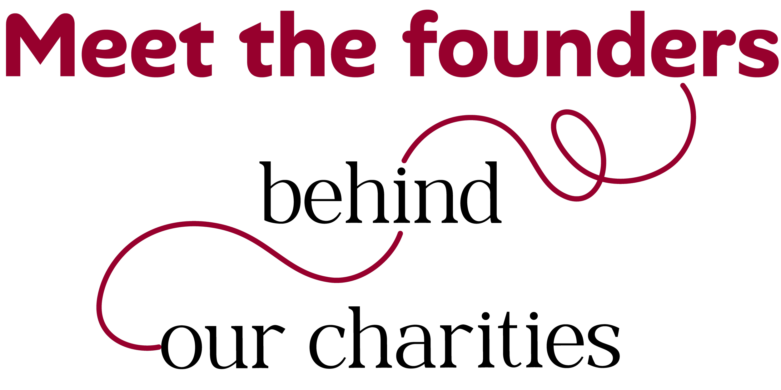 Black background with maroon text that says "Meet the founders" and decorative swirls.