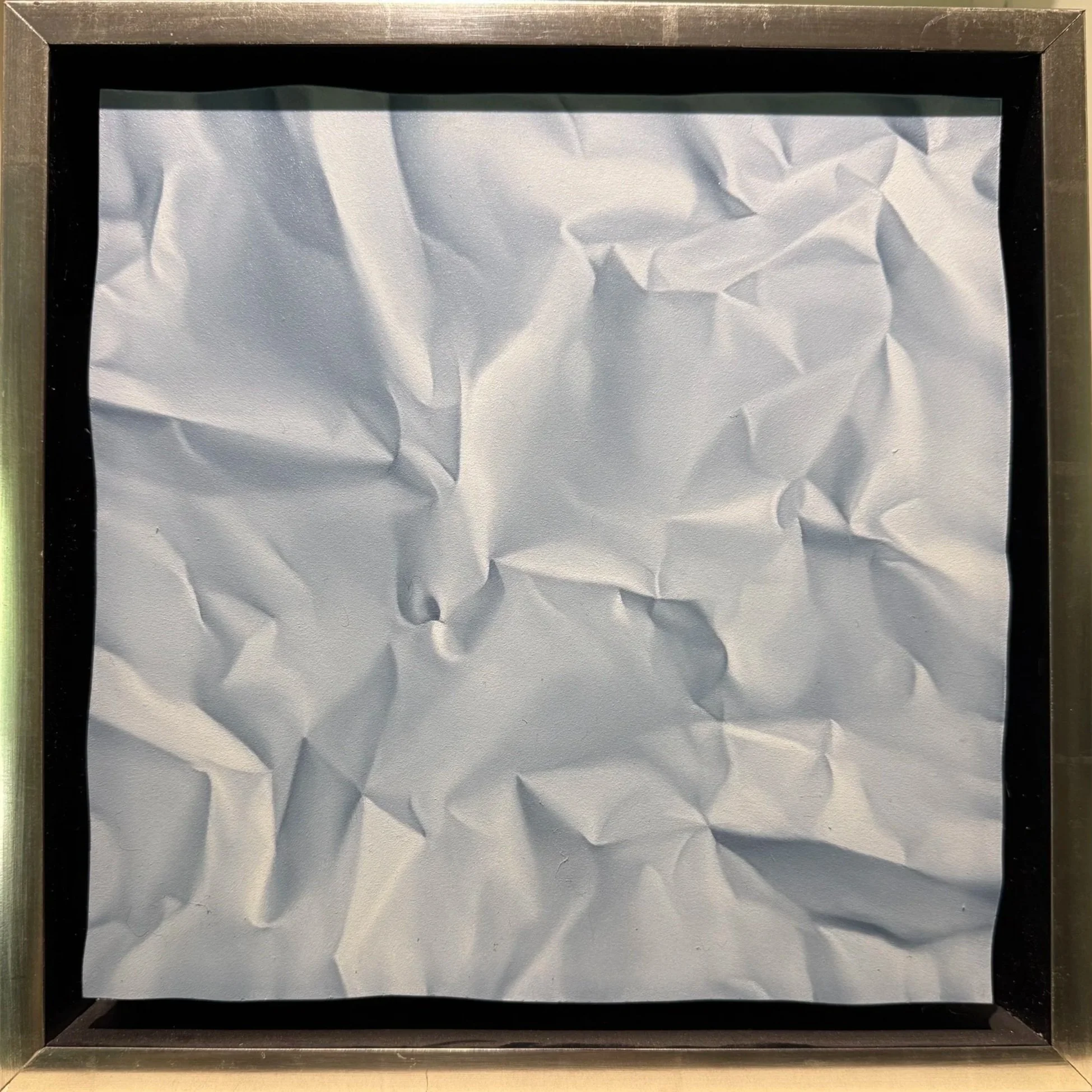 CRINKLED, BUT FINE NOW #1.  Oil on board, 13.6” x 13.7” framed, Artist’s estate