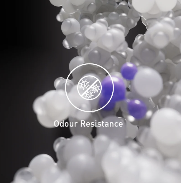 Illustration showing merino wool fibres helping resist odour molecules