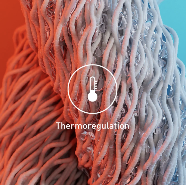 Illustration of merino wool fibres regulating heat and body temperature