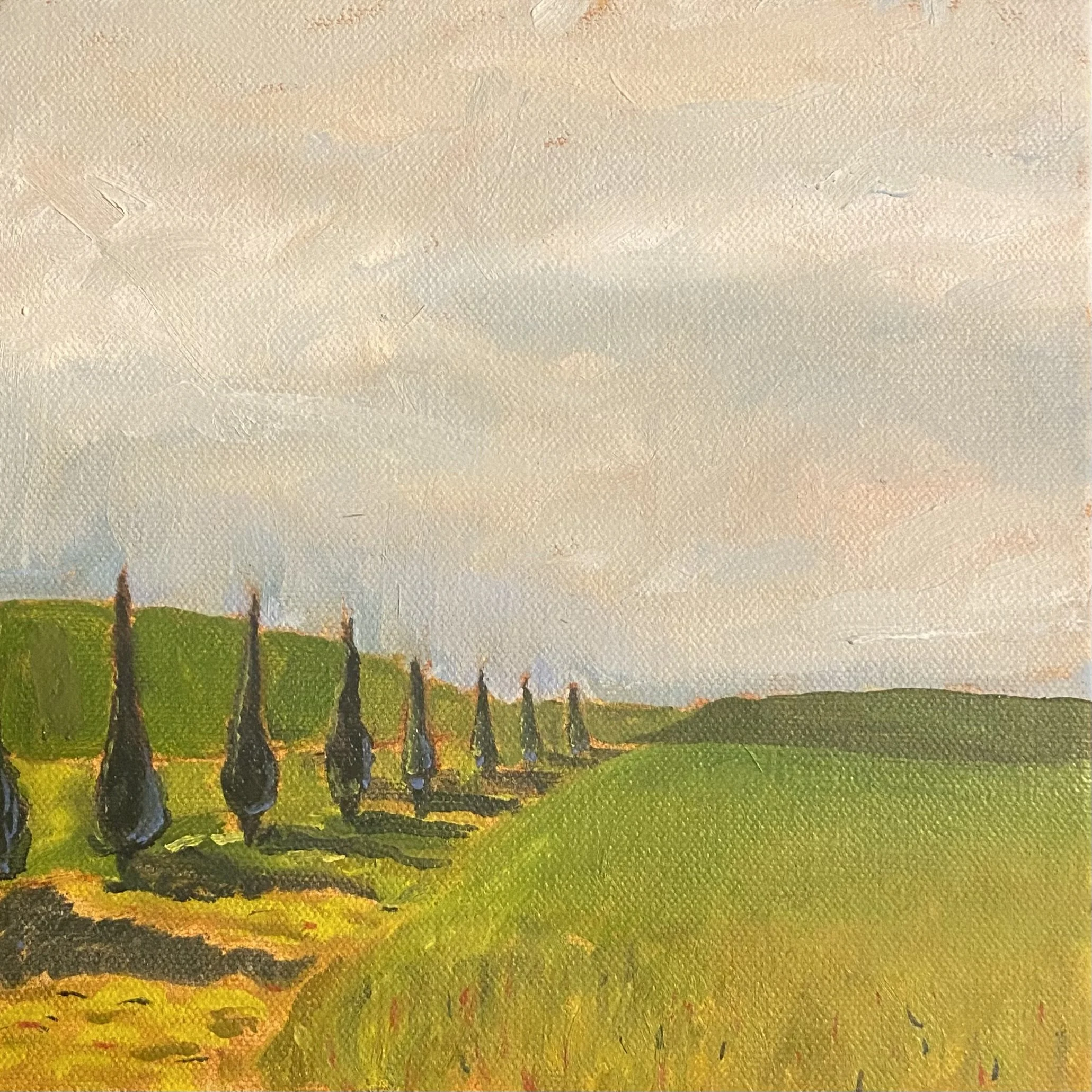 Cypress Trees at Sunset - Original Oil on Canvas