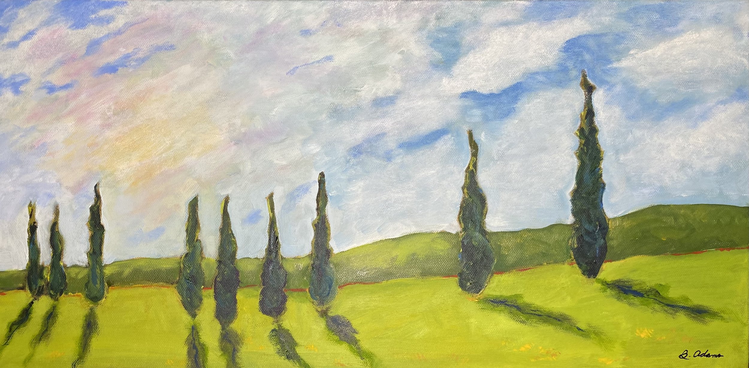 Cypresses on the Hillside - Original Oil on Canvas