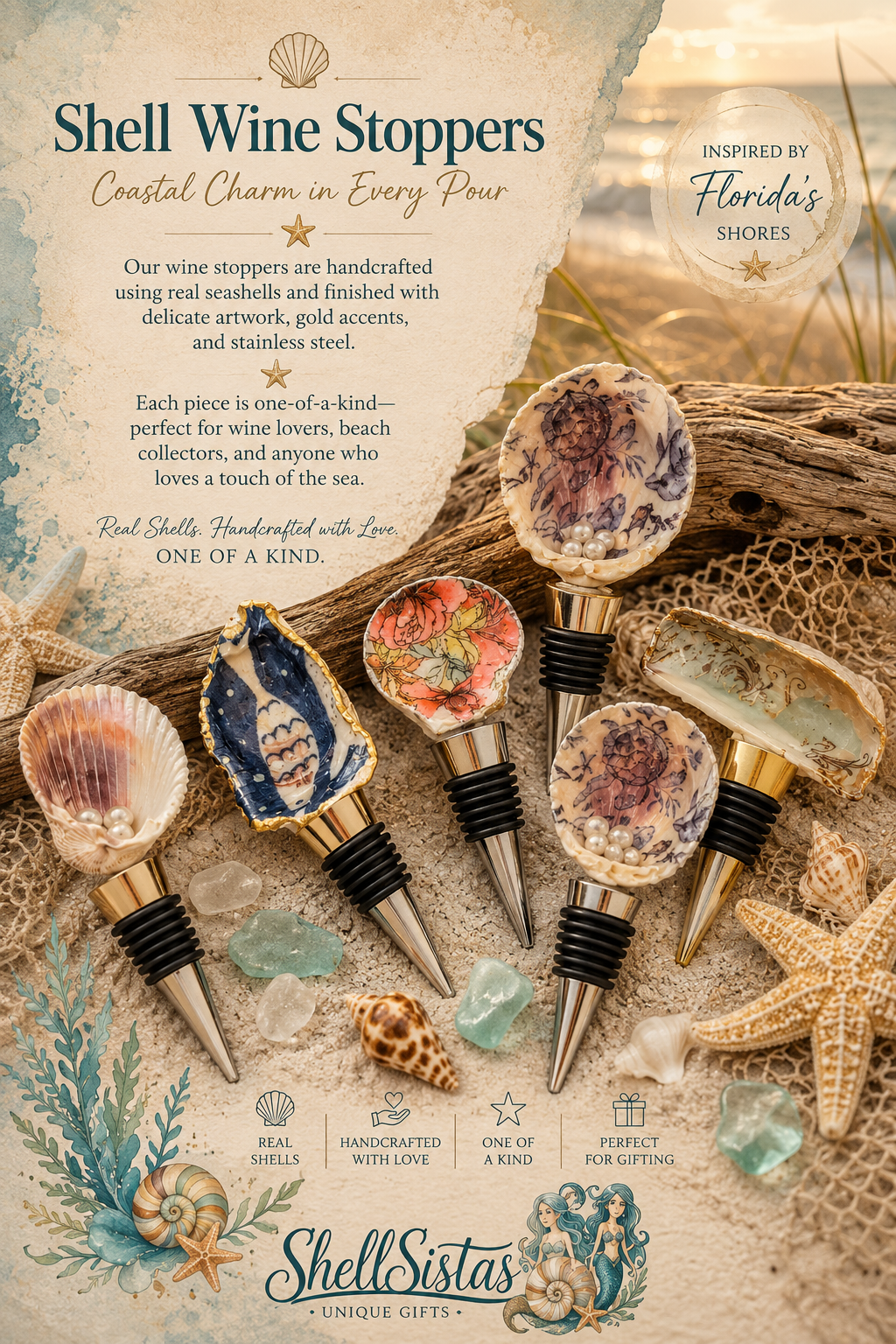 Handcrafted Shell Wine Stoppers