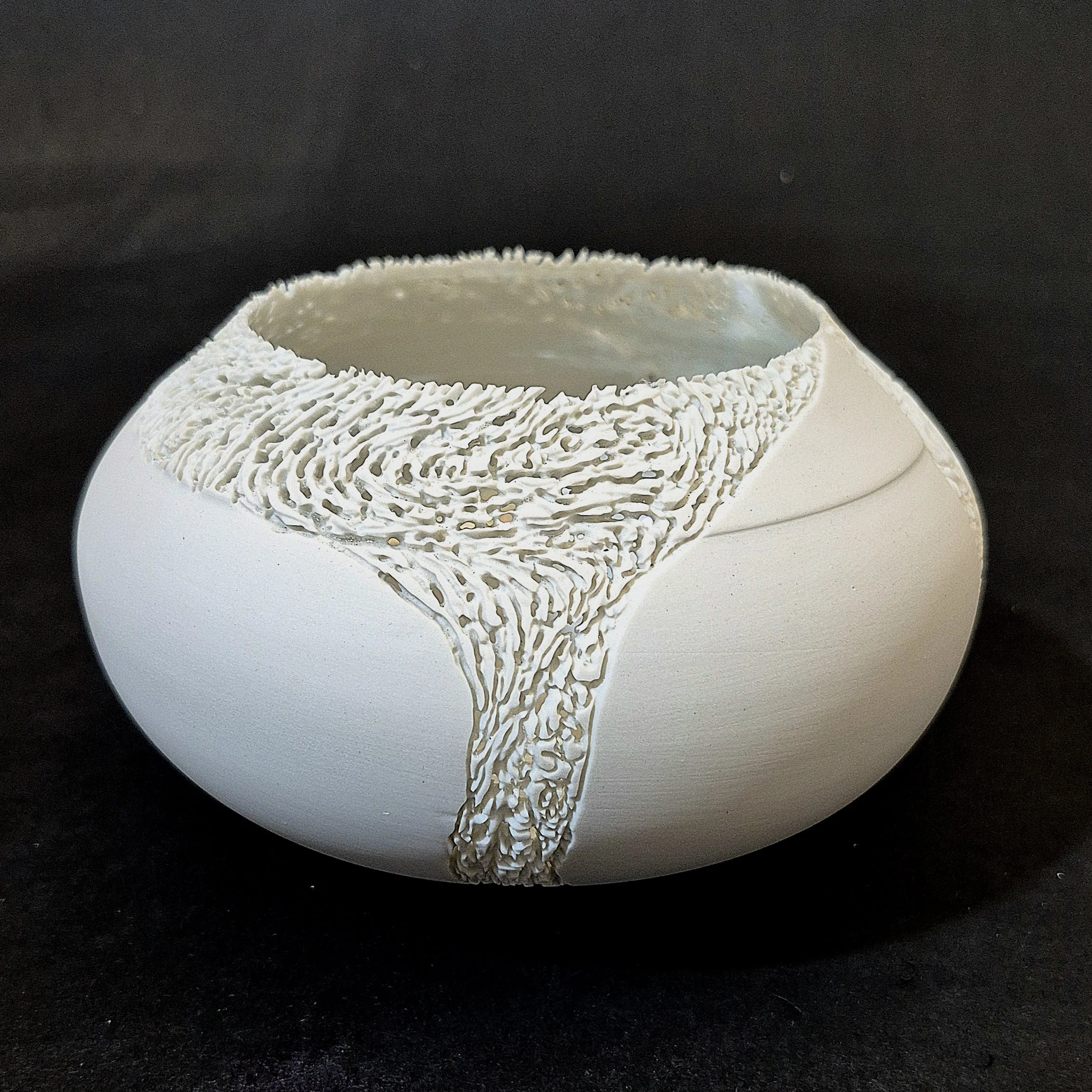 Carved Porcelain Bowl. Aneto porcelain. Unglazed. Coral design. 6½" Diameter.