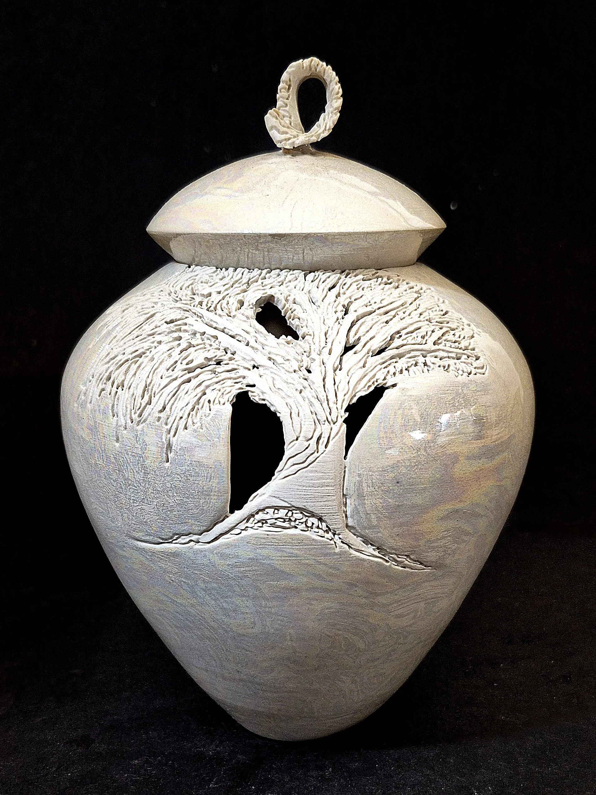Carved Porcelain Jar. 9" Tall