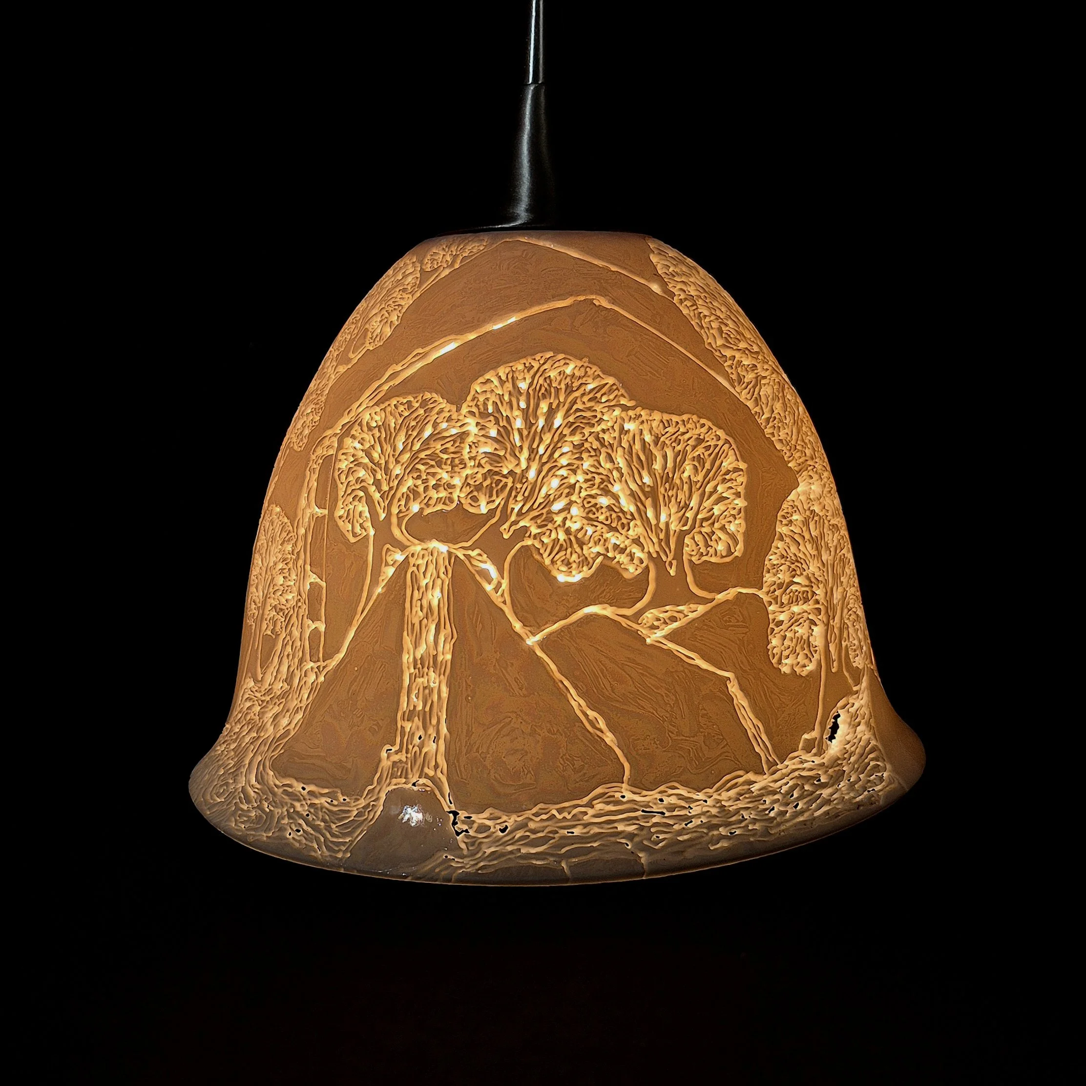 Carved Porcelain Pendant Bell Shape 9" dia