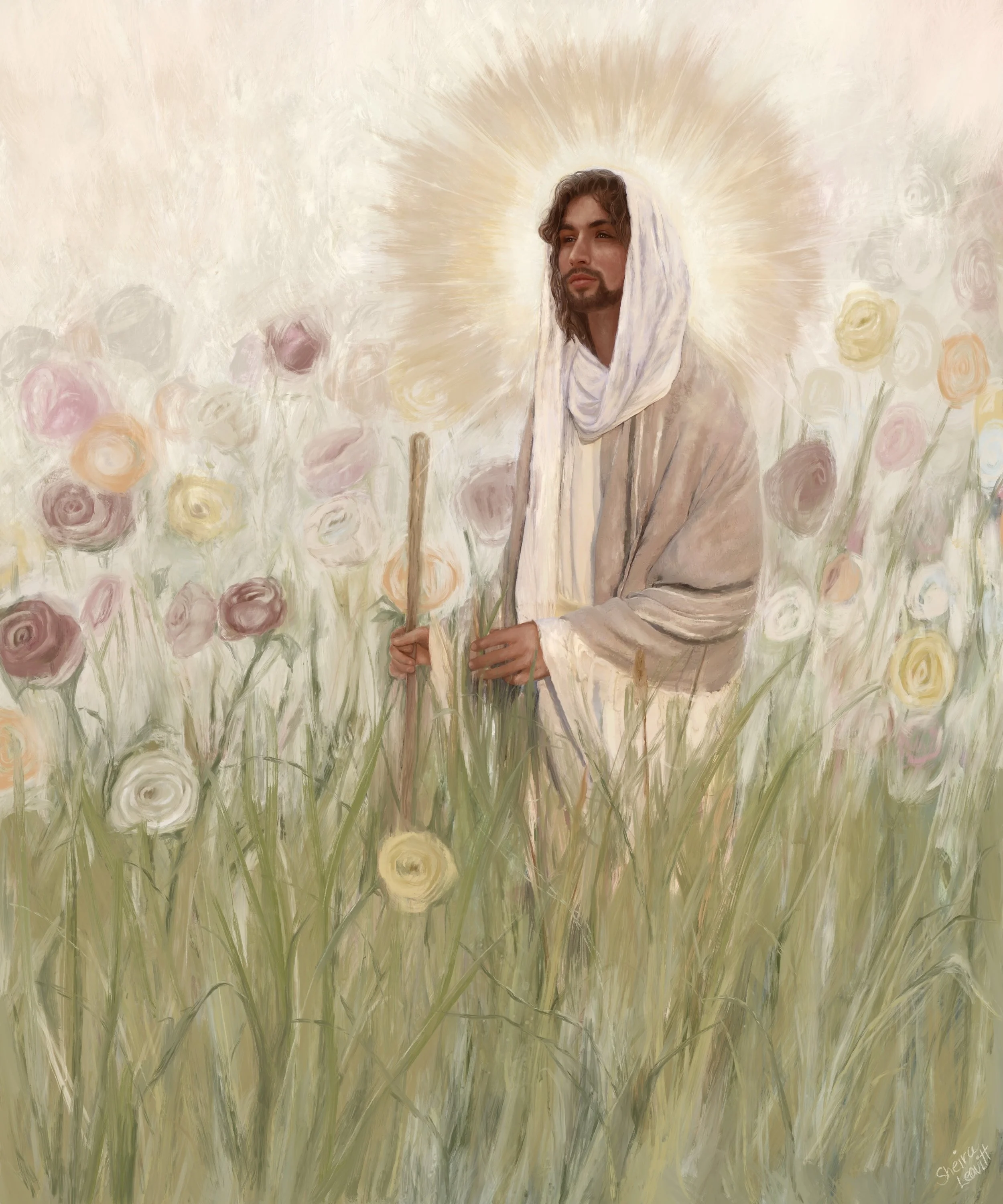 jesus with the flowers In His Garden.jpg