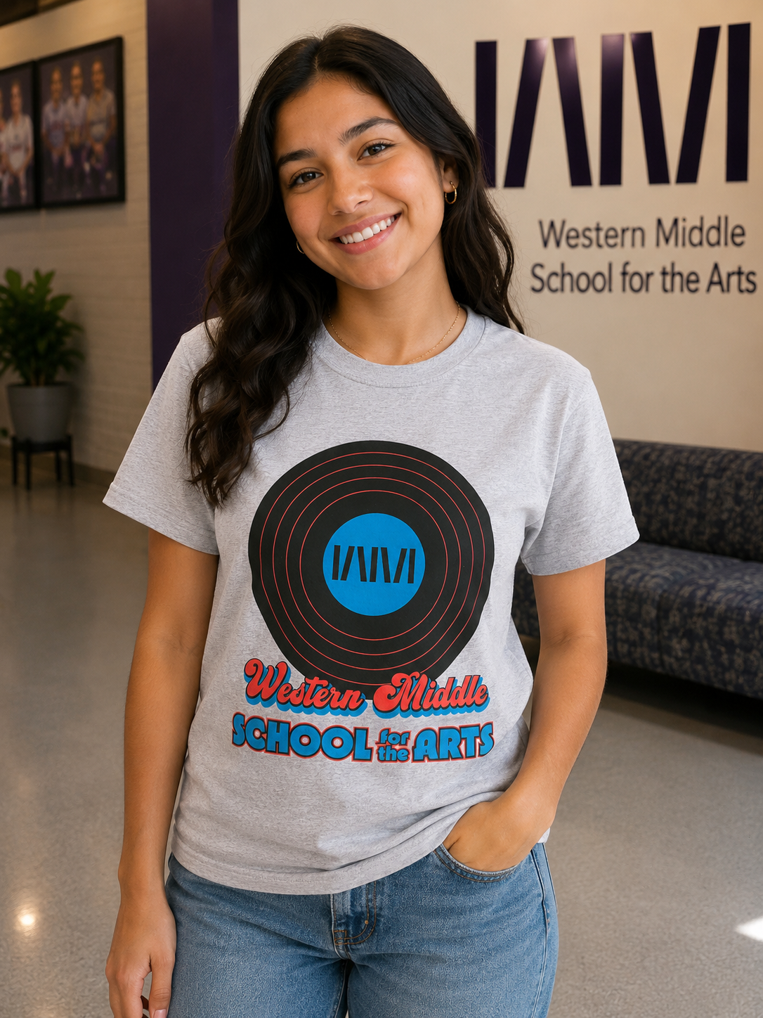 Western Middle T Shirt Grey Record