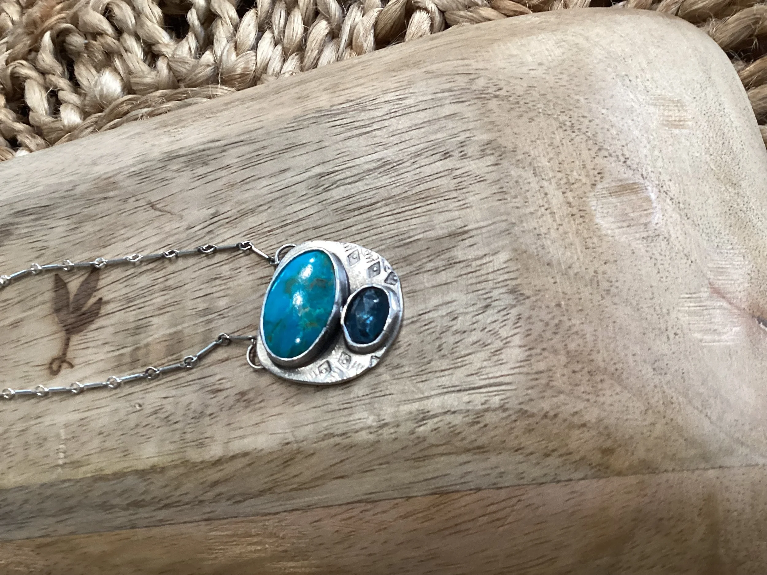 Sterling Silver, Kyanite and Turquoise Necklace