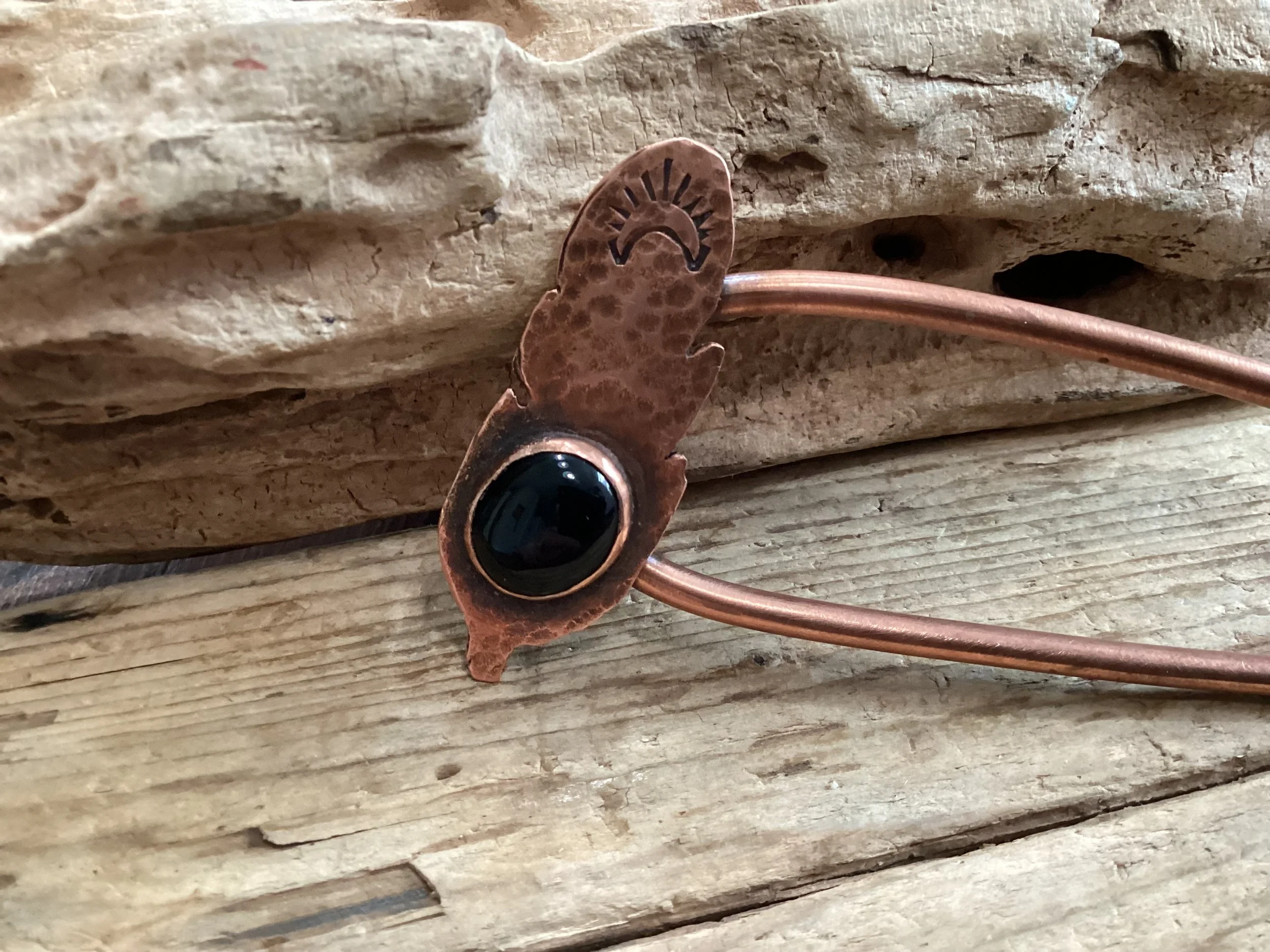 Copper and Onyx Hair Pick