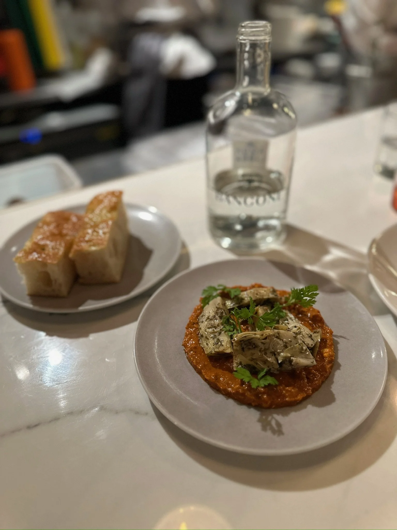 Focaccia &amp; Grilled Artichokes with Romesco