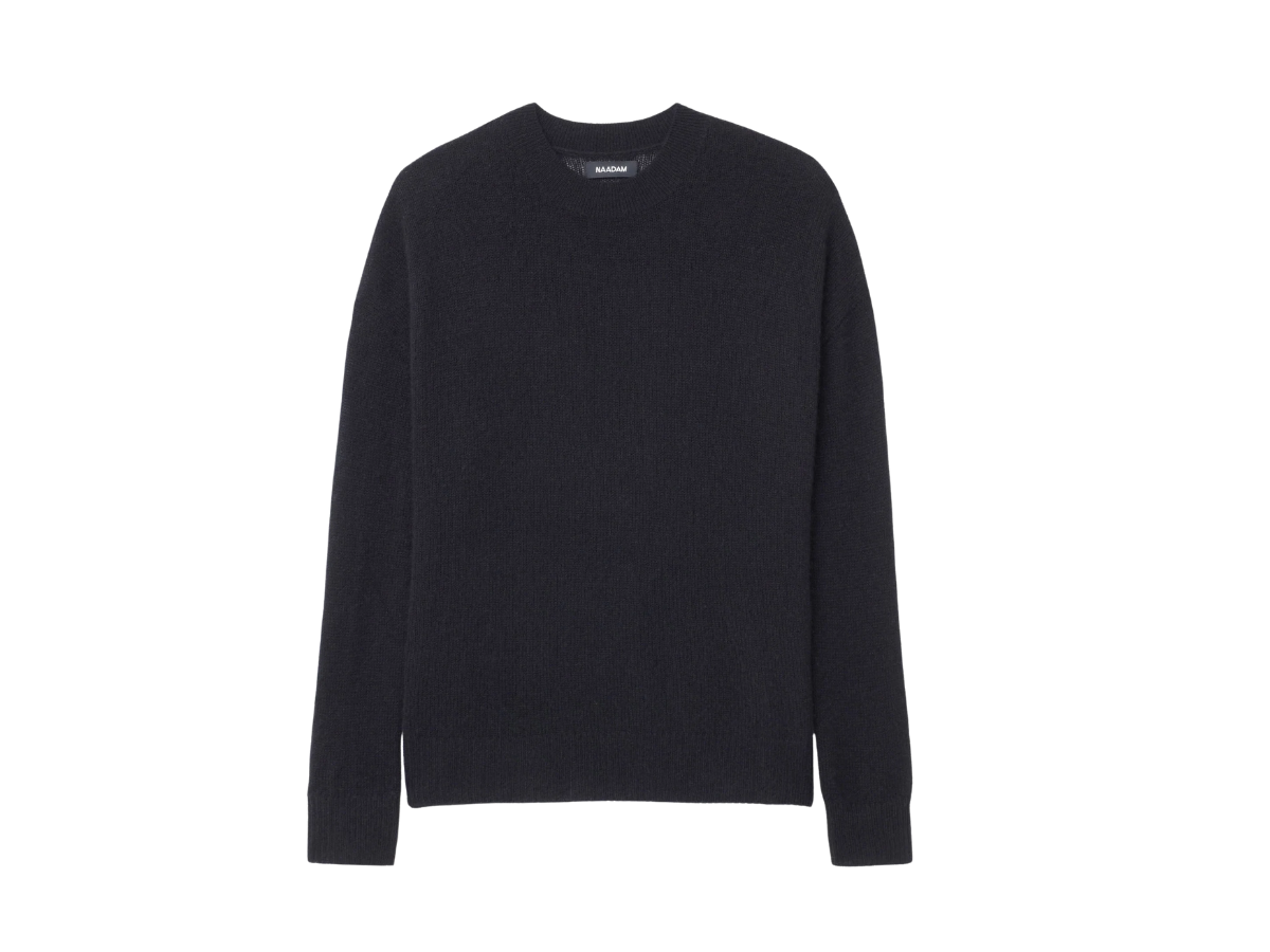 Black crewneck sweater isolated on white background.