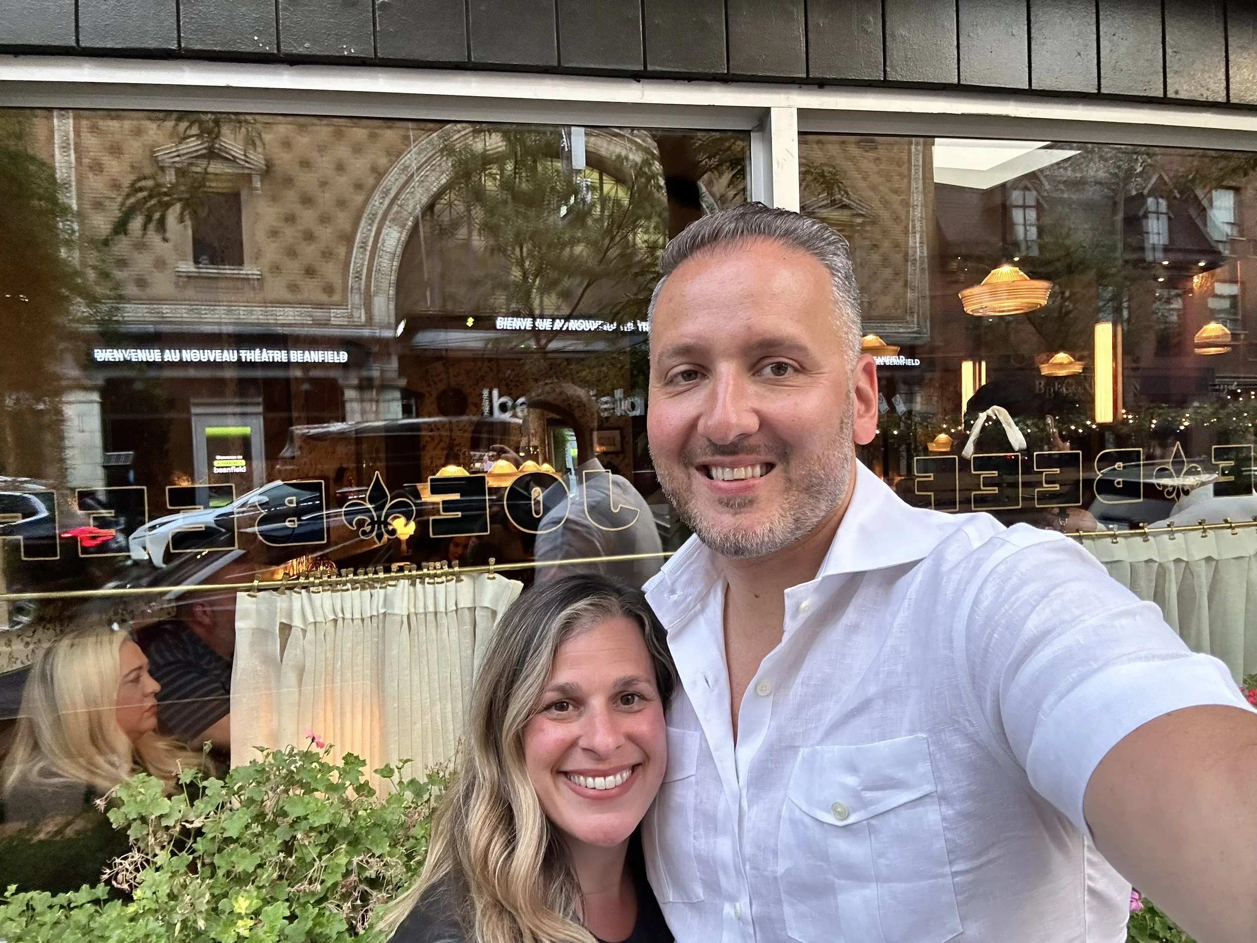 Mark & Rebecca standing in front of Joe Beef