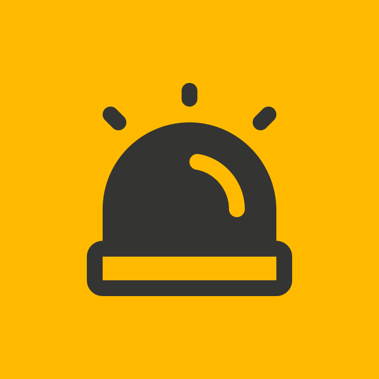 Icon of a flashing warning or emergency siren on a yellow background.