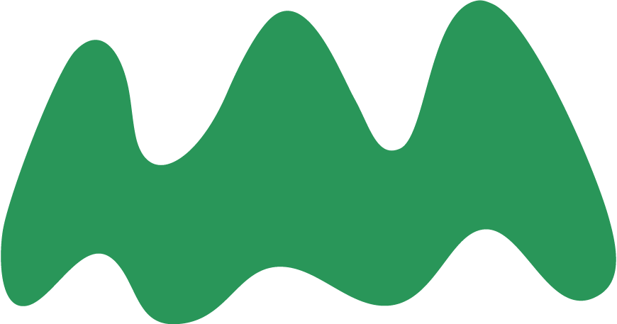Green mountain silhouette with three peaks on a black background.