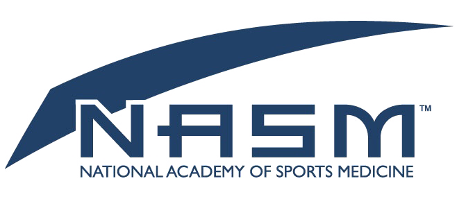 Logo of the National Academy of Sports Medicine (NASM) with a stylized swoosh design.