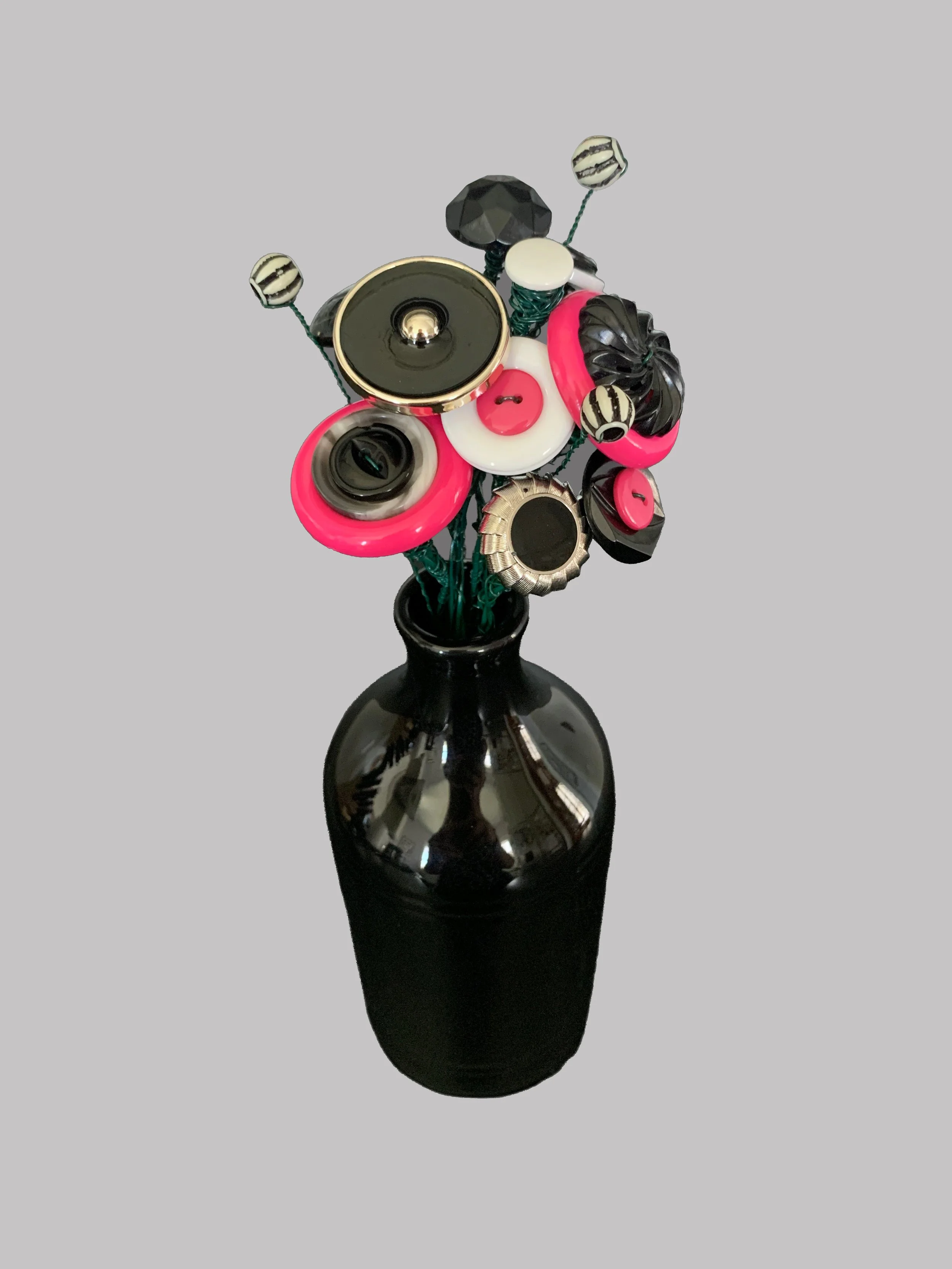 Large Button Bouquet Black and Pink