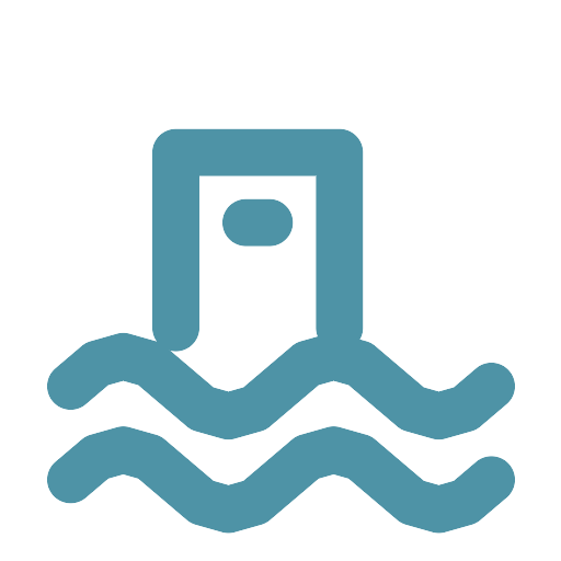 A stylized icon of a river flood.