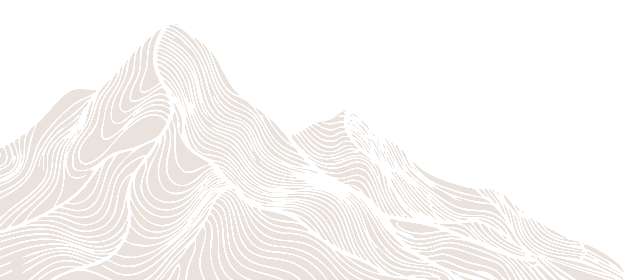 Line art illustration of a mountain range with stylized contour lines on a black background.