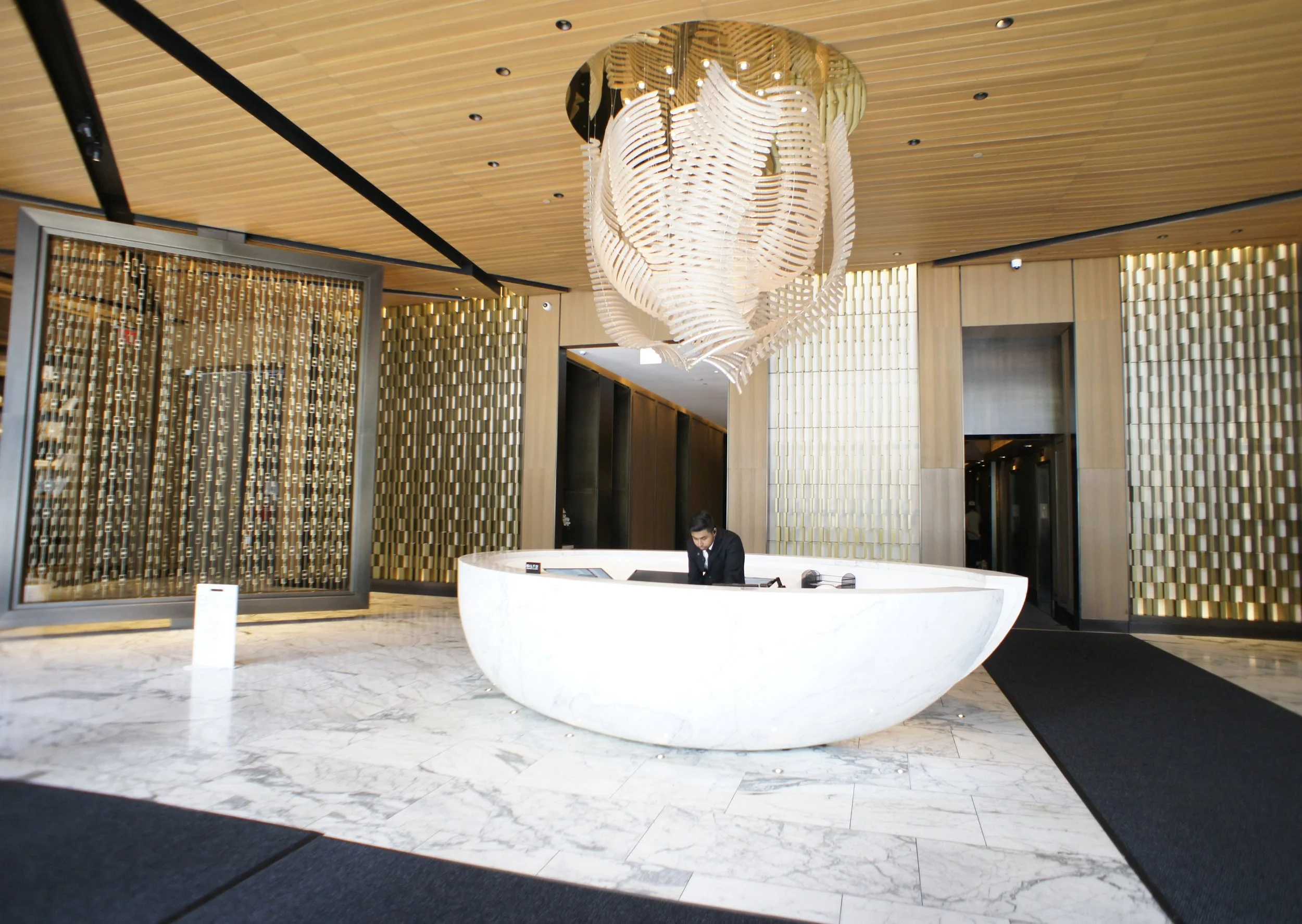 Luxury rental building lobby in Midtown Manhattan.