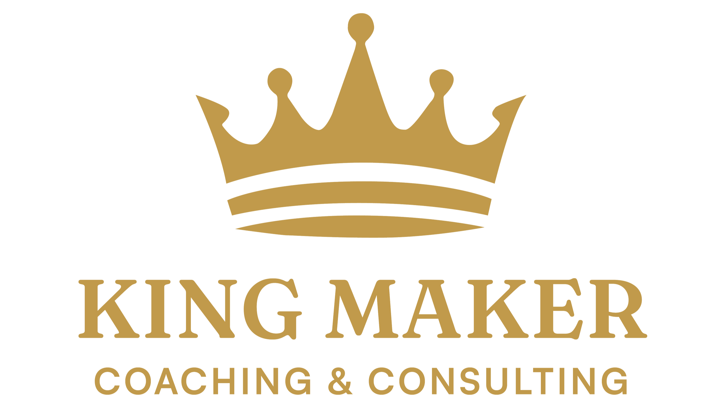 Gold crown logo above the text 'KINGMAKER' and 'COACHING & CONSULTING' in gold letters.