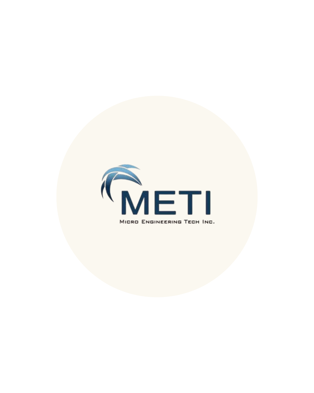 Logo of METI Micro Engineering Tech Inc. with a stylized wave design in blue.