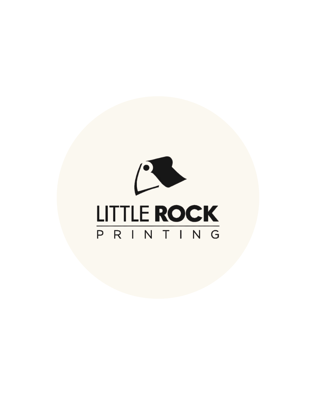 Logo for Little Rock Printing featuring a stylized bird head and text.