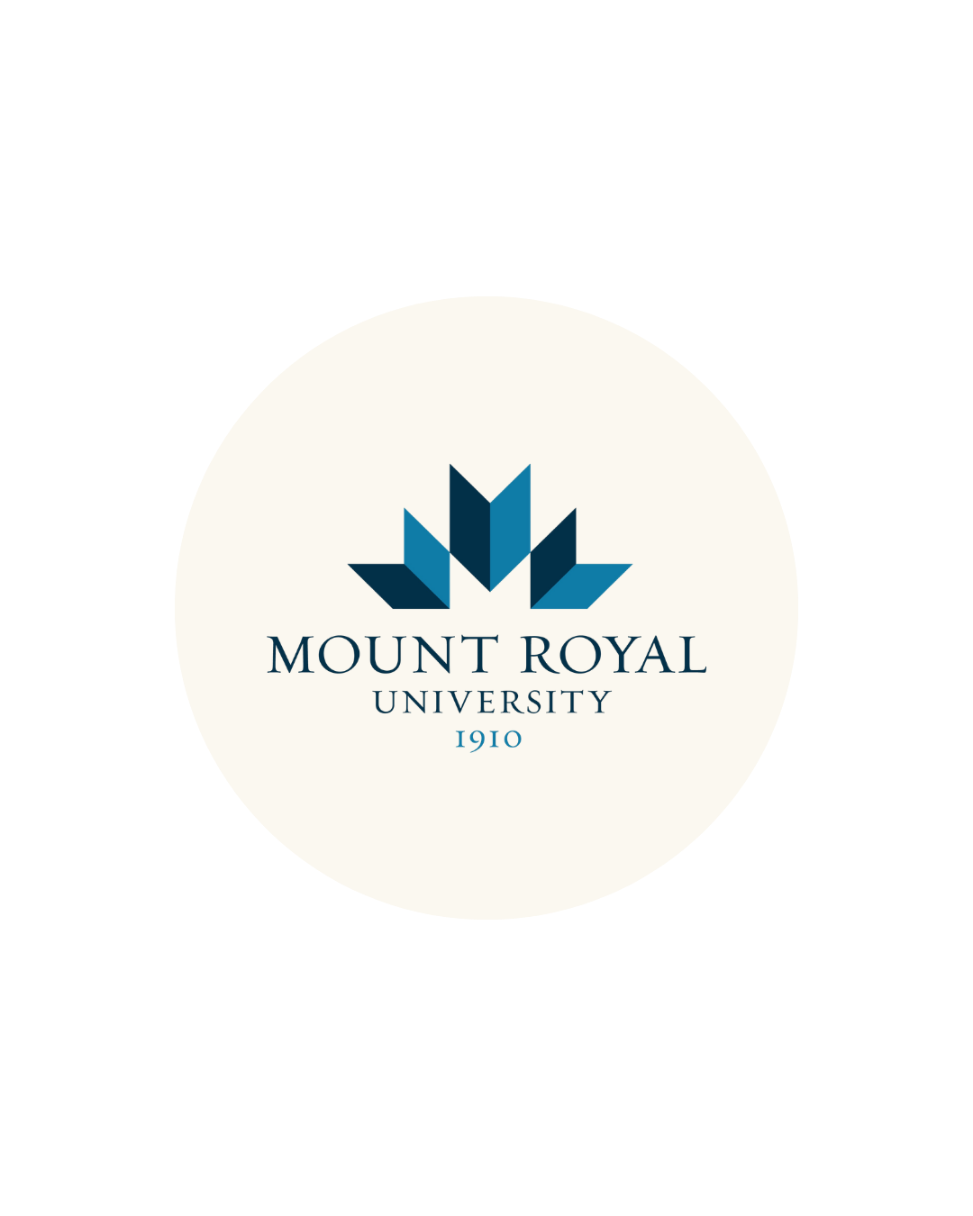 Logo of Mount Royal University featuring stylized 'M' and text, founded in 1910.