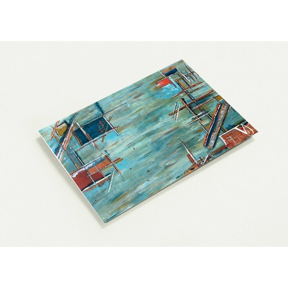 Set of 10 Matter in Motion art greeting cards in 5 x 7 inch format, featuring colourful abstract artworks by Virginie Bergar Harbour Industry