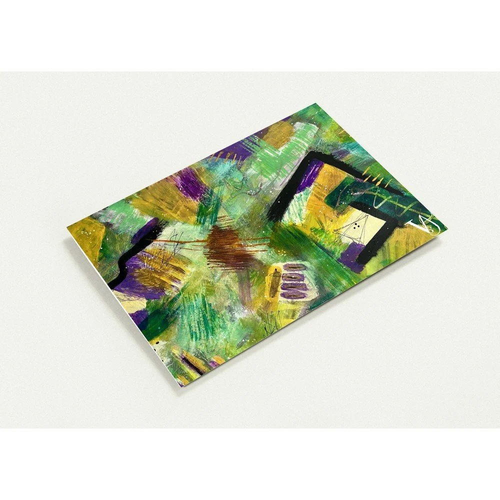 Set of 10 Matter in Motion art greeting cards in 5 x 7 inch format, featuring colourful abstract artworks by Virginie Bergar "True Hope""