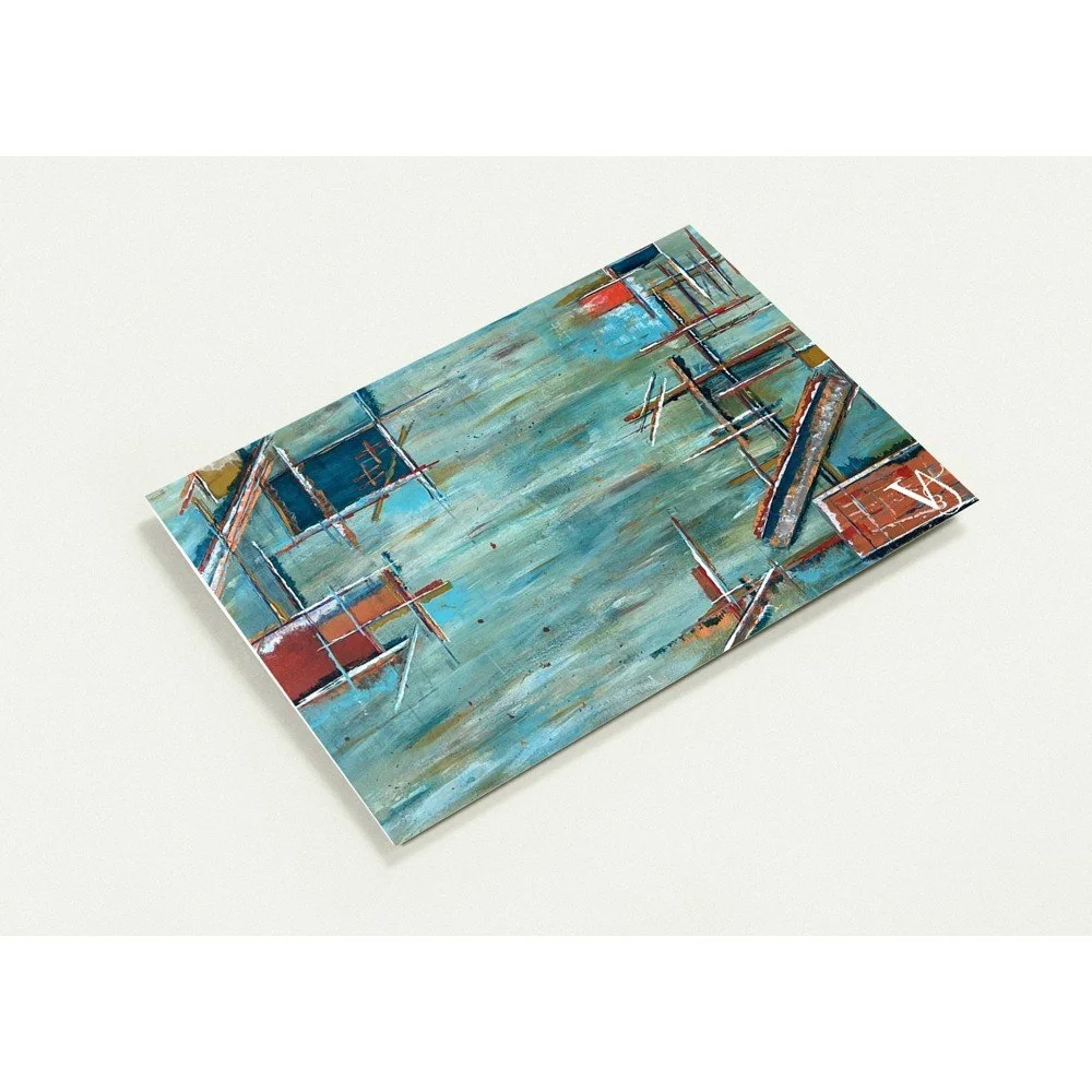 Inner Horizon greeting card set with envelopes and multiple atmospheric abstract artworks by Virginie Bergar "Harbour Industry