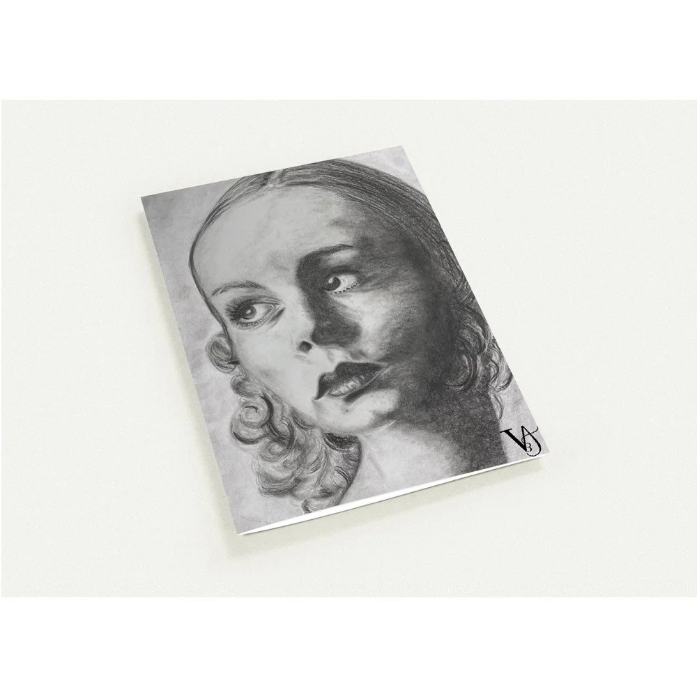Set of 10 Fragments d’ELLES art greeting cards in 5 x 7 inch format, featuring expressive female portrait artworks by Virginie Bergar. (Copy)