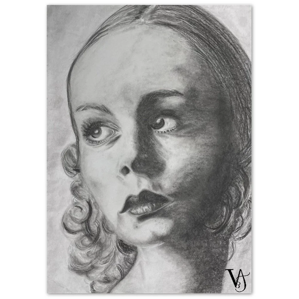 front view of Set of 10 Fragments d’ELLES art greeting cards in 5 x 7 inch format, featuring expressive female portrait artworks by Virginie Bergar. (Copy)
