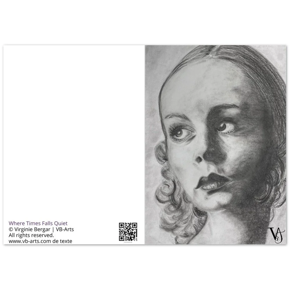 greeting card with a portrait of the woman from an original artwork from virginie bergar in shades of grey. set of 10 with premium envelopes included (Copy)