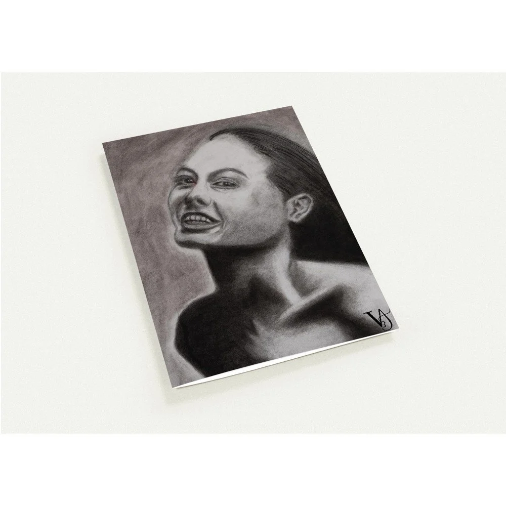 front view of Set of 10 Fragments d’ELLES art greeting cards in 5 x 7 inch format, featuring expressive female portrait artworks by Virginie Bergar. (Copy)