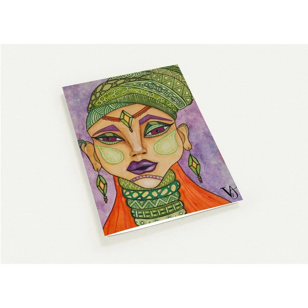 Fragments d’ELLES artist-designed greeting cards shown from the front, with colourful female portrait artworks from the series. (Copy)