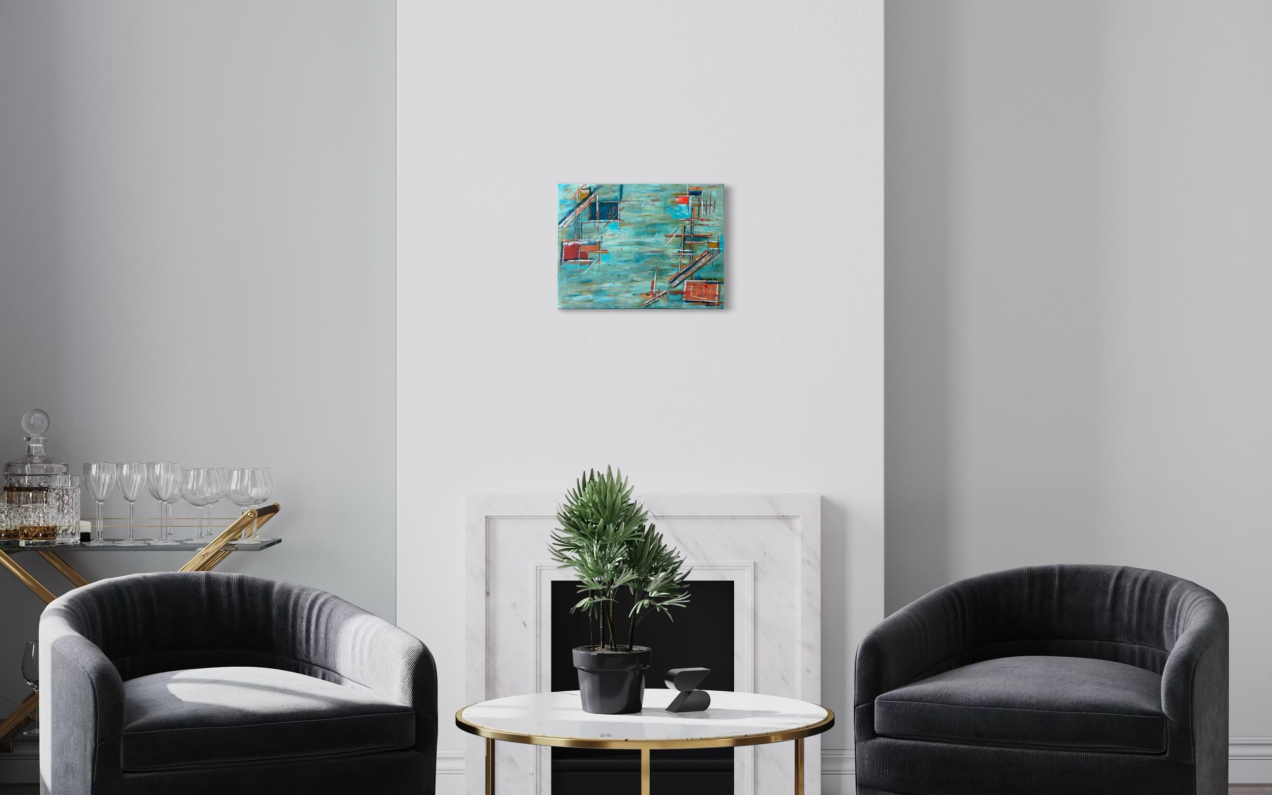 Harbour Industry giclée fine art print in 16 x 12 inch size displayed in a contemporary living room.