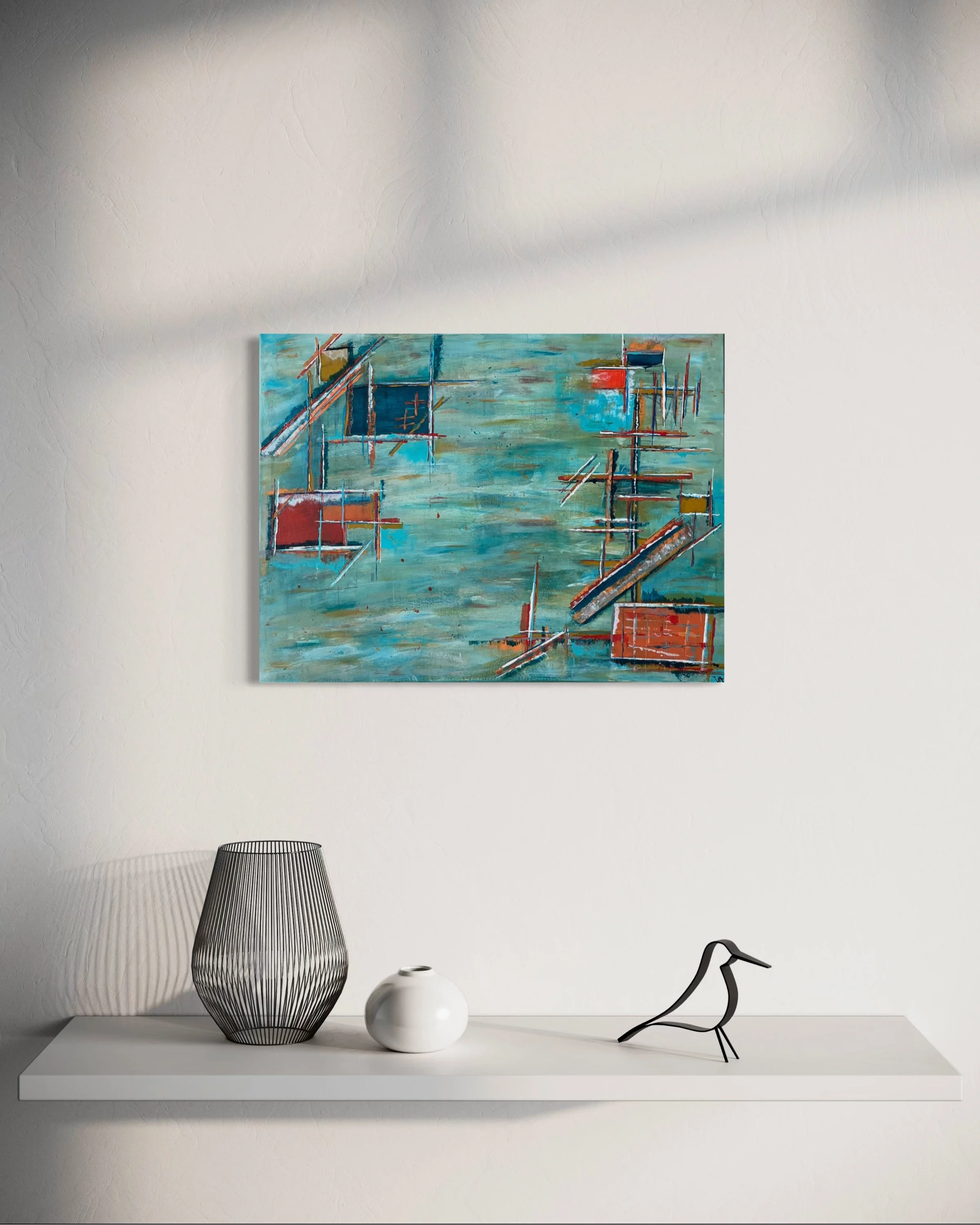Harbour Industry giclée fine art print in 24 x 18 inch size displayed in a contemporary living room.