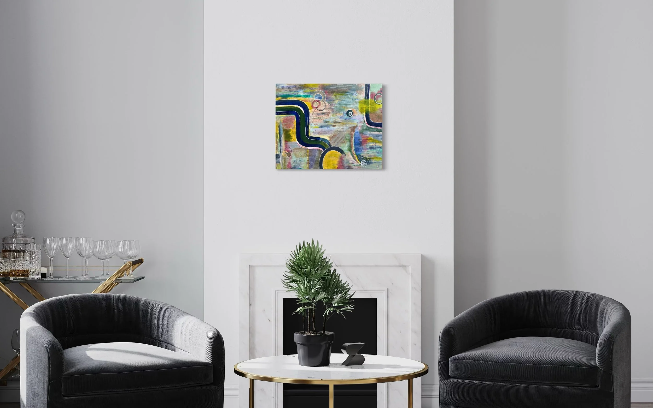 The Soul in Motion giclée fine art print in 16 x 20 inch size displayed in a contemporary living room.
