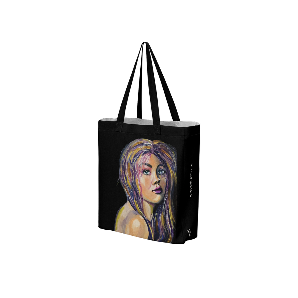 If Only I Didn't Care black art tote bag featuring an original artwork by Virginie Bergar — 3/4 front view