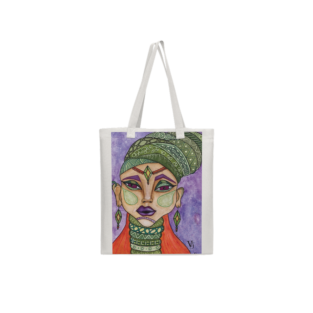Graphic Portrait off white art tote bag featuring an original artwork by Virginie Bergar — front view