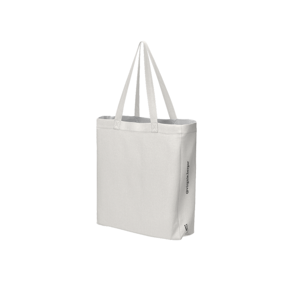 Graphic Portrait off white art tote bag featuring an original artwork by Virginie Bergar — 3/4 back  view