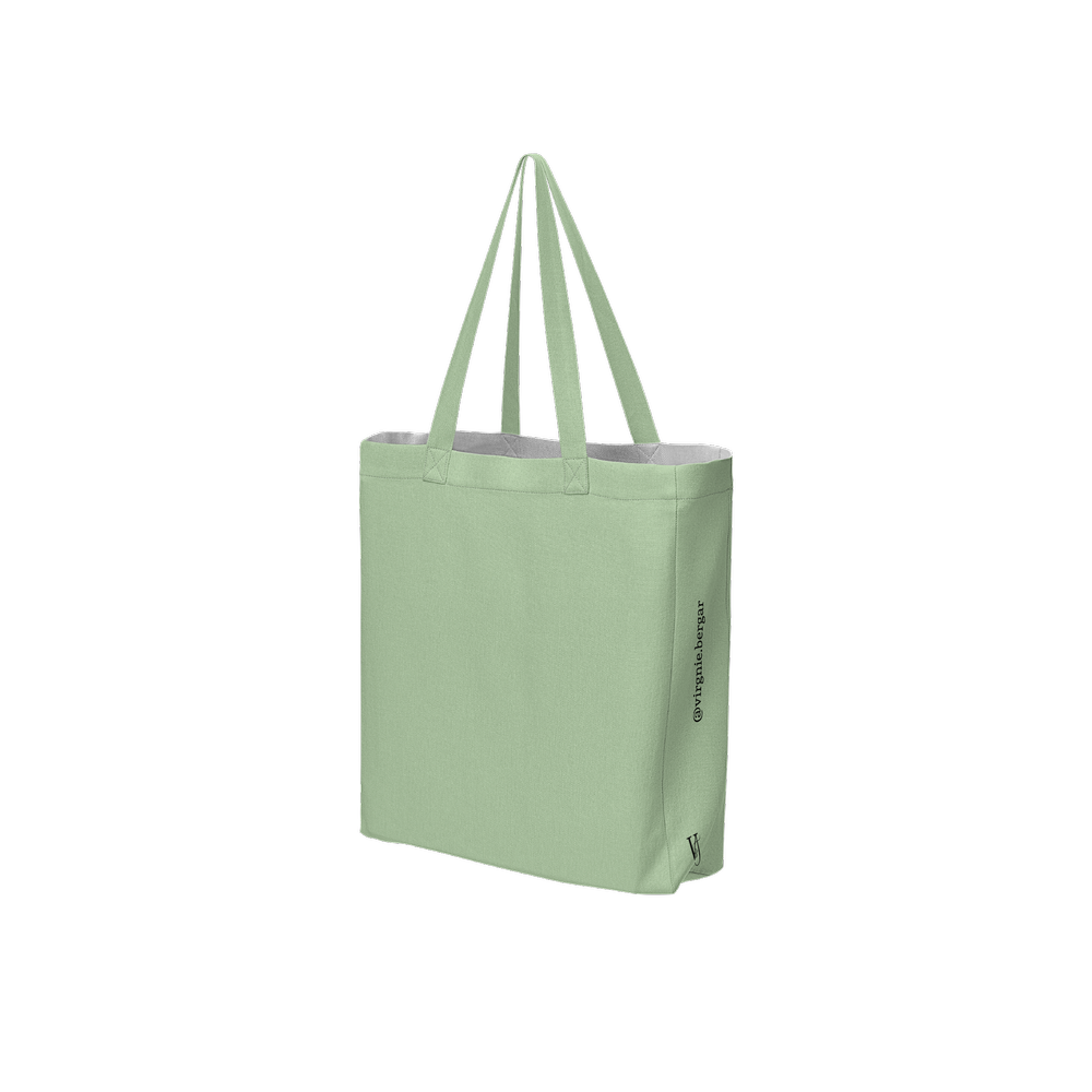 Field of poppies Spring Green art tote bag featuring an original artwork by Virginie Bergar — back view
