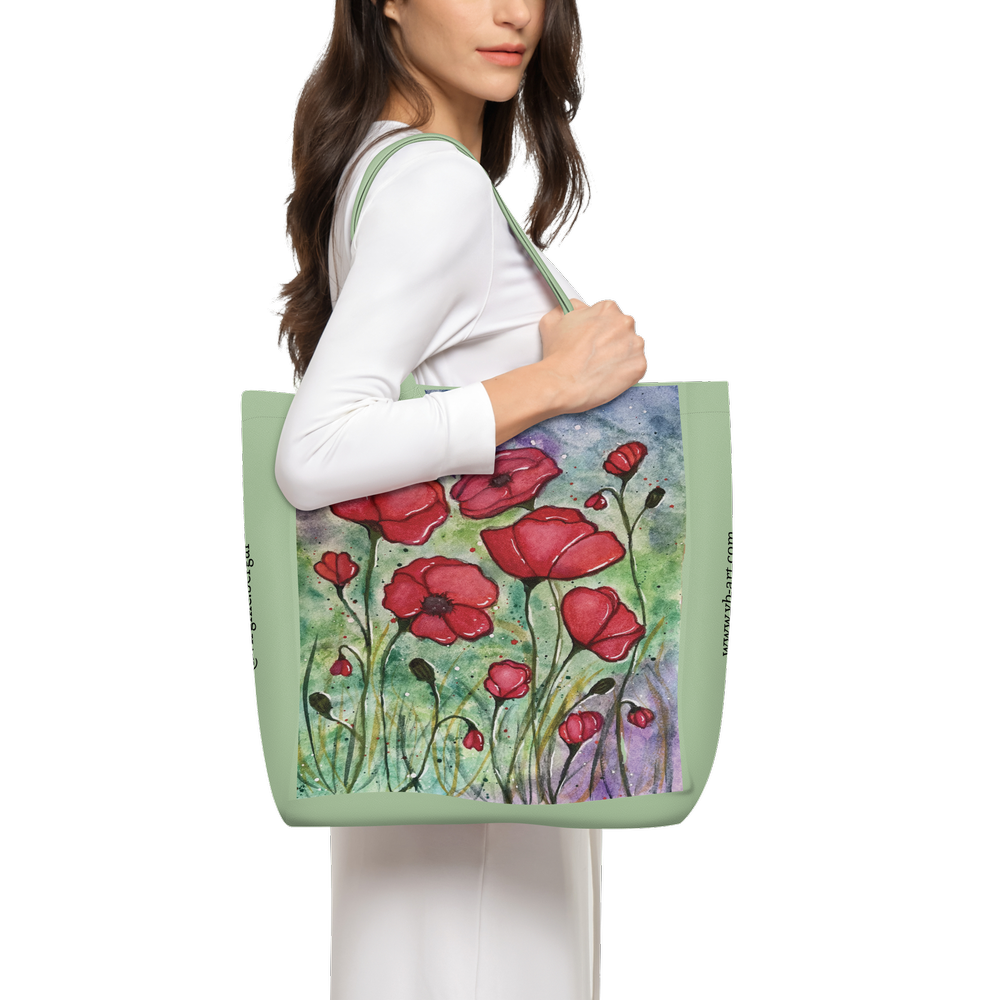 Art Tote Bag — field of poppies — SPRING GREEN