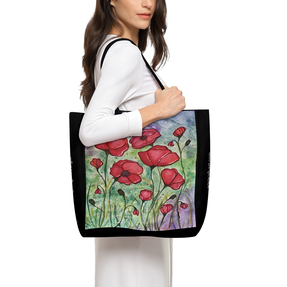 Art Tote Bag — field of poppies — BLACK